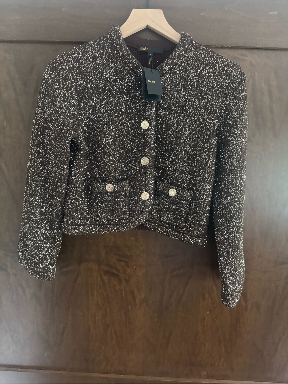 Maje Brown With Gold Sequin Jacket